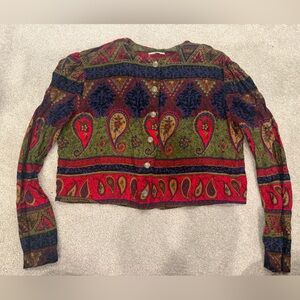 Vintage Paisley Button-Up Cropped Shirt